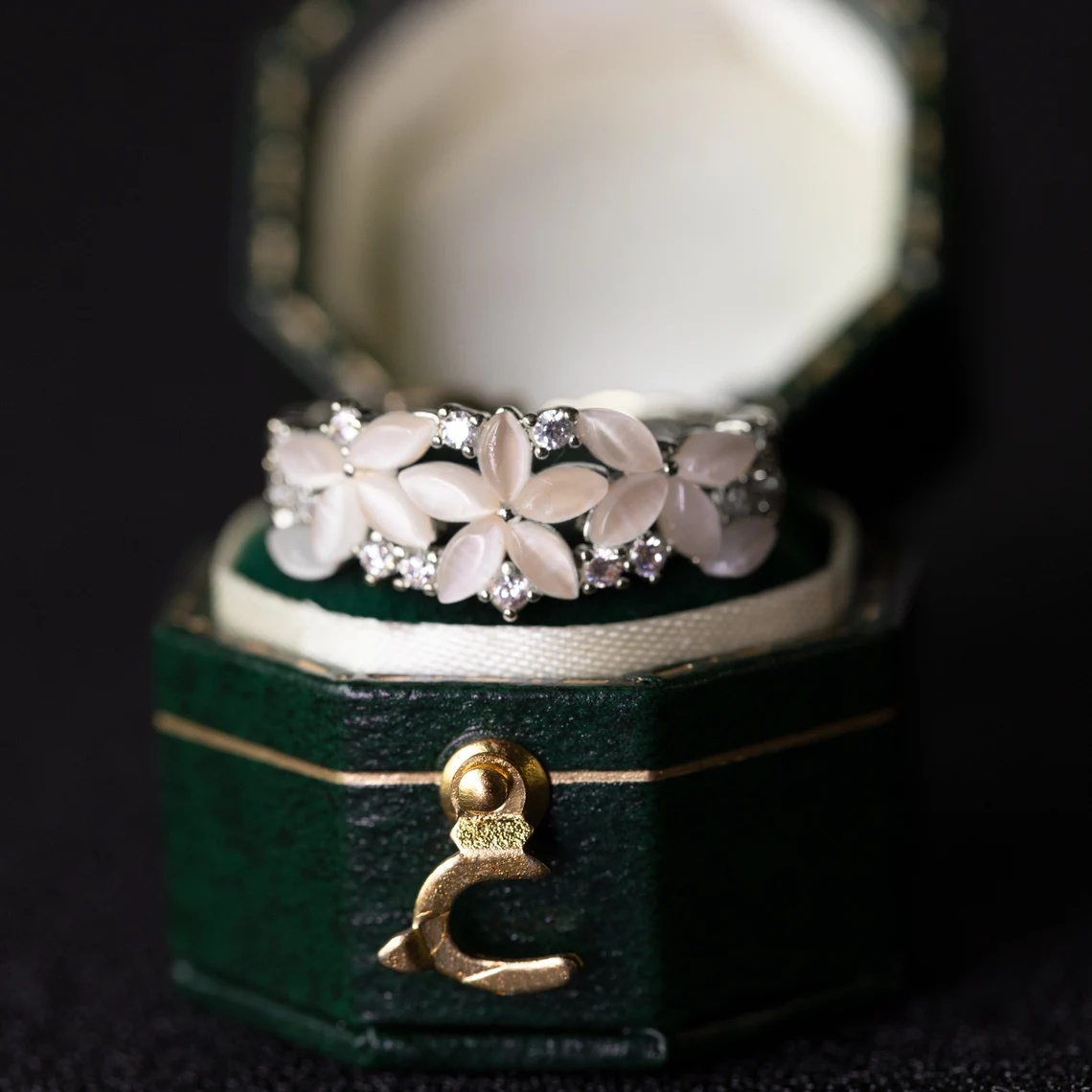 Floral Wedding Band For Women 18K 14K Gold S925 Silver Diamond Ring - Image 23