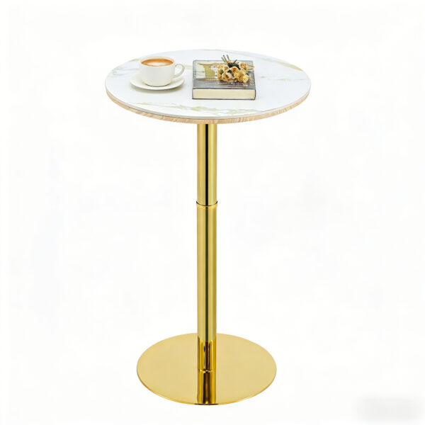 Rock Slab Circular Tabletop Non Adjustable  39.5 Inches High  Bar Table, Bar Table With Gold Legs And Base  White Gold - Image 12