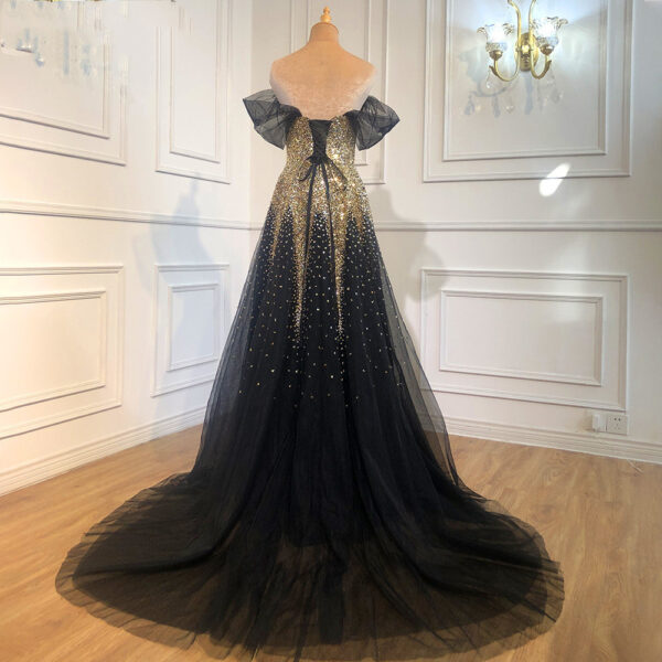 Black Gold One Word Shoulder Hosting Banquet Bride Toasting Evening Dress - Image 5