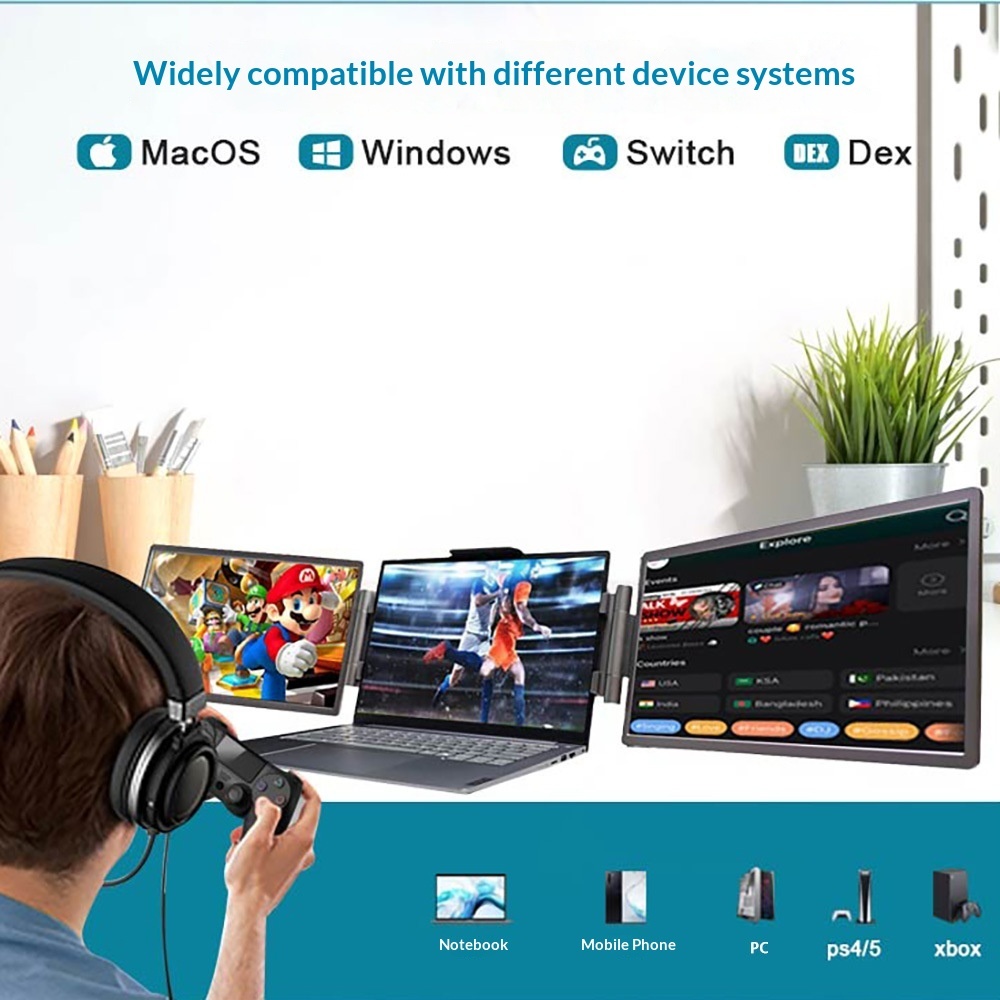 14-inch Dual-Screen Portable Monitor For Laptop External Display Extension - Image 2