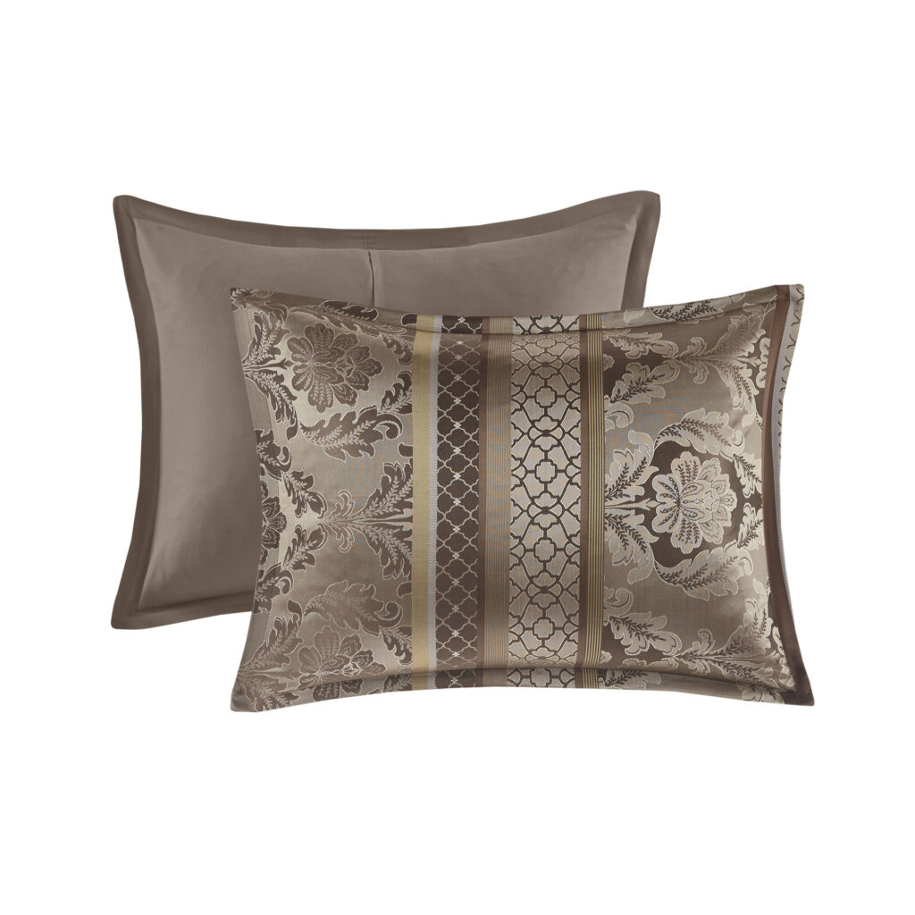 7 Piece Jacquard Comforter Set Brown Gold Cal King