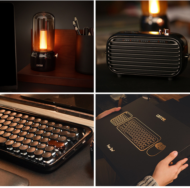 Wireless Office Black Gold Textured Retro Bluetooth Mechanical Keyboard And Mouse Set - Image 2