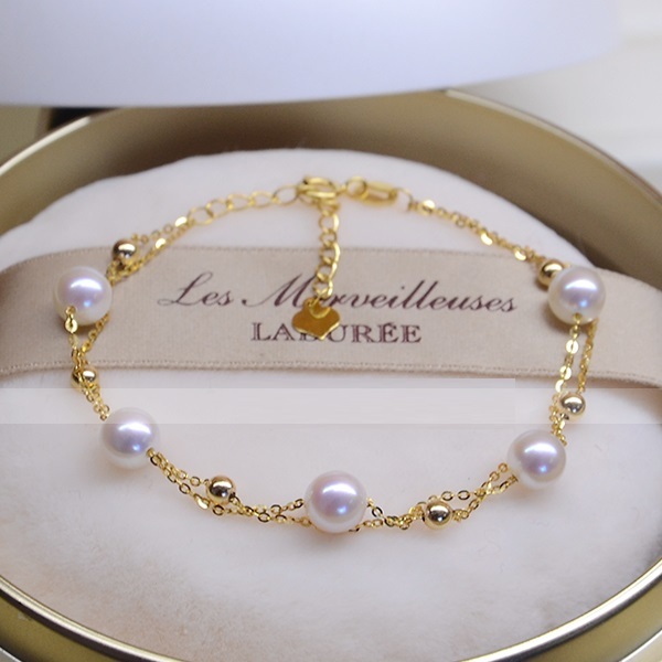 18k Gold Seawater Pearl Adjustable Double-layer Bracelet - Image 8