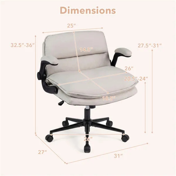 Criss Cross Chair With Flip-Up Arms, Faux Leather Cross Legged Office Chair With Adjustable Height & Rocking Function -Beige - Image 2