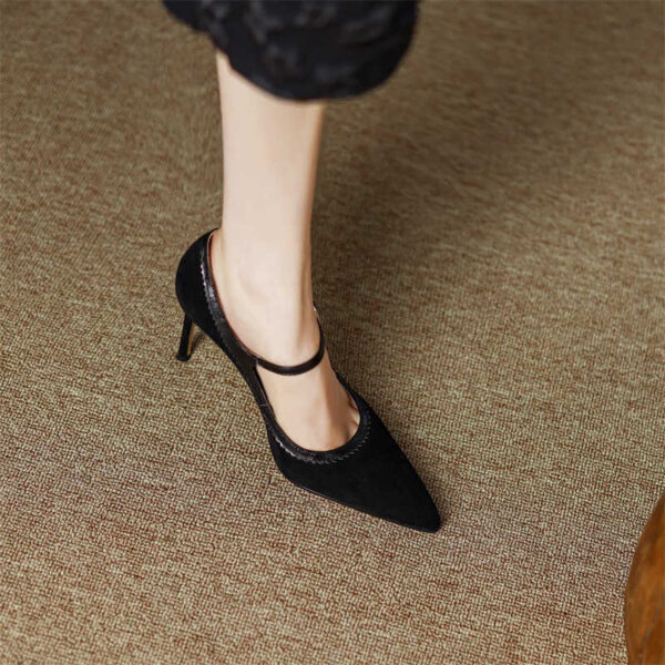 Women's Stiletto Heel Genuine Leather Buckle Pointed Toe Low-cut Shoes - Image 2