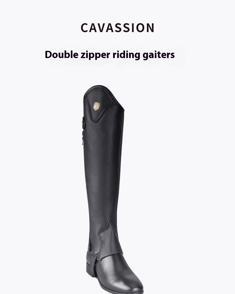 Cowhide Equestrian Chaps High Quality Thick Cowhide Double Zipper Riding Leg Guard Boots - Image 7