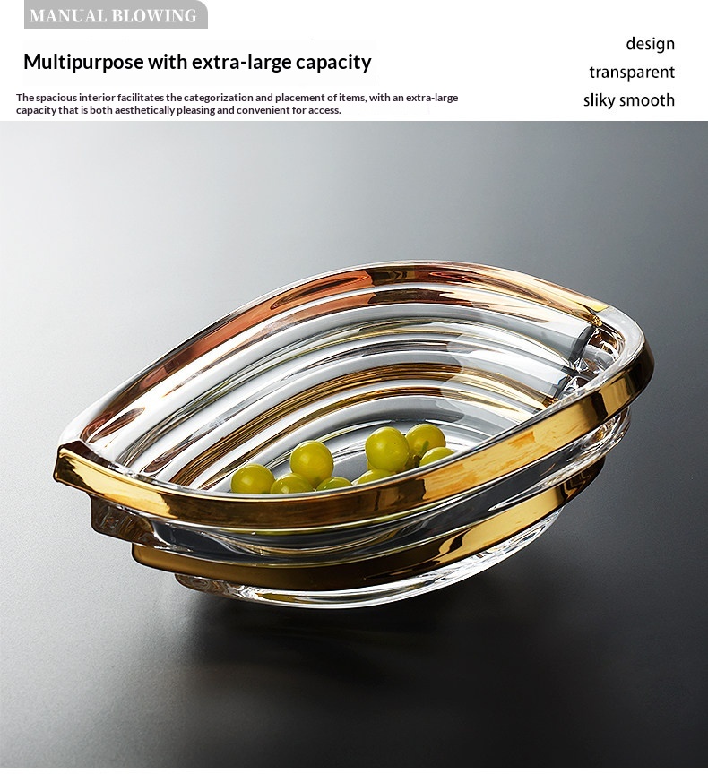 Light-luxury Gold-trimmed Wave-patterned Crystal Glass High-arched Fruit Platter - Image 9