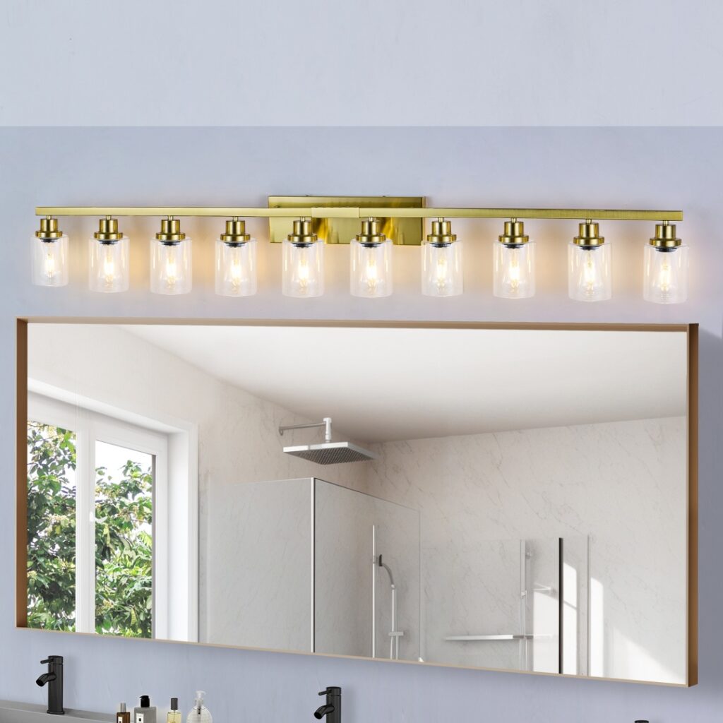 10 Light Gold Vanity Lights For Mirror, 52inch Modern Gold Bathroom Wall Lighting For Bedroom, Living Room