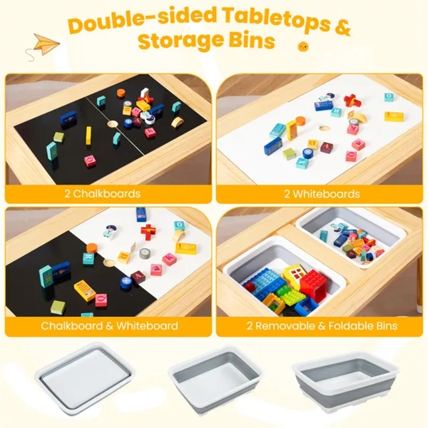 All-in-One Kids Activity Table And Chairs Set, Pine Wood Sensory Table With Foldable Storage Bins For Ages 3+ - Image 2