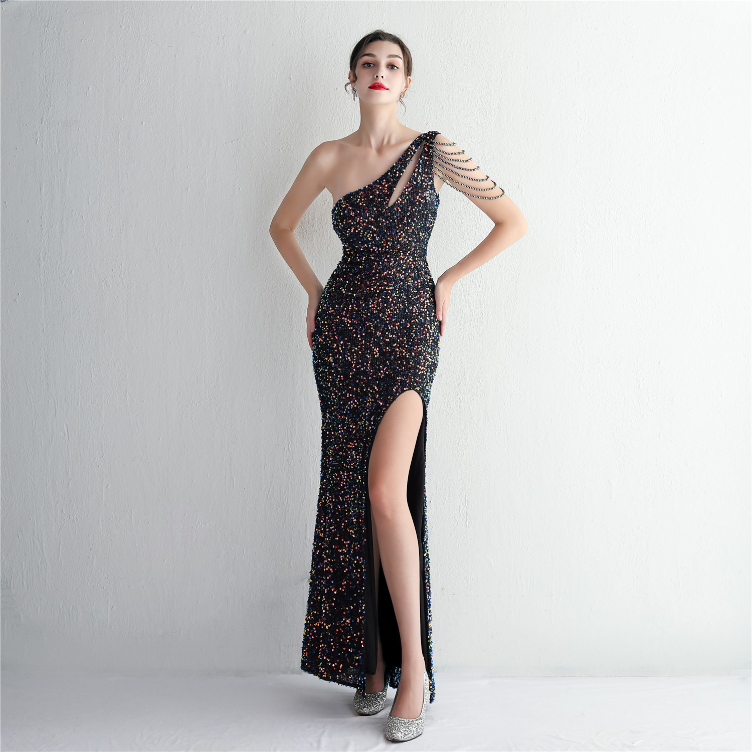 19533  Handmade Sequin Craft Beaded One-shoulder Fishtail Skirt - Image 68