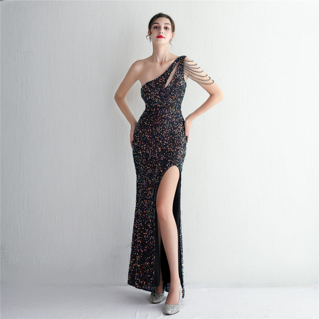 19533  Handmade Sequin Craft Beaded One-shoulder Fishtail Skirt