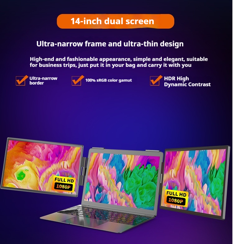 14-inch Dual-screen Portable Monitor Laptop With Wall-mounted External Expansion Screen Dual-screen Portable Screen - Image 8