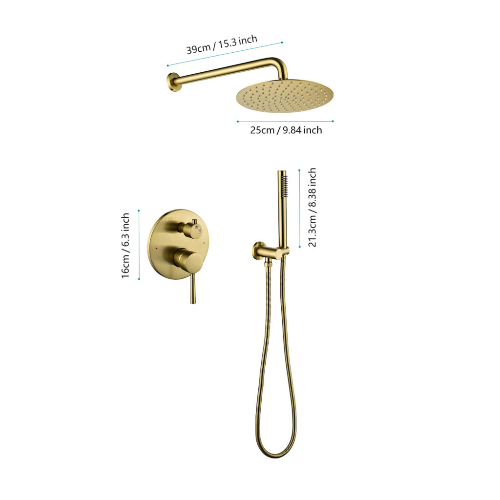 Shower System, Wall Mounted Shower Faucet Set For Bathroom With High Pressure 10 Stainless Steel Rain Shower Head Handheld Shower Set, 2 Way Pressure Balance Shower Valve Kit, Brushed Gold