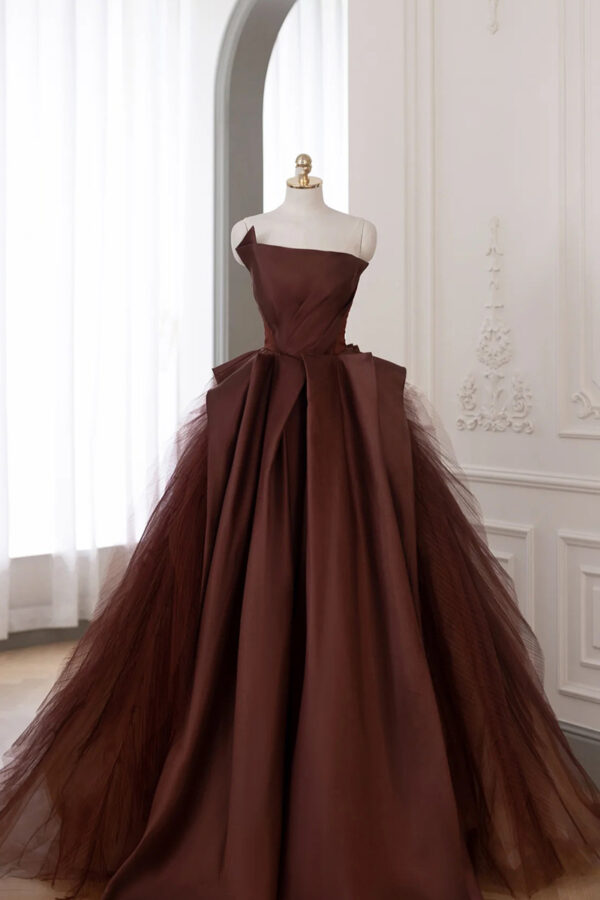 Skinny Banquet Evening With Bra Dresses Coffee Temperament Fluffy Skirt - Image 5