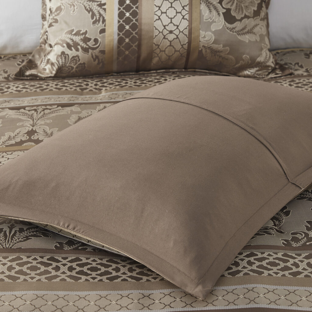 7 Piece Jacquard Comforter Set Brown Gold Cal King