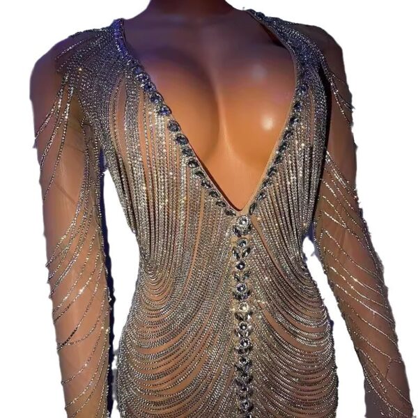 Silver Stretch Rhinestone Drill Chain Tassel Slimming Hip Skirt - Image 3