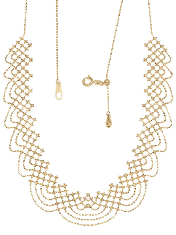 18K Gold Tassel Rainbow Lace Woven Style Wooden Ear Wide Necklace - Image 5
