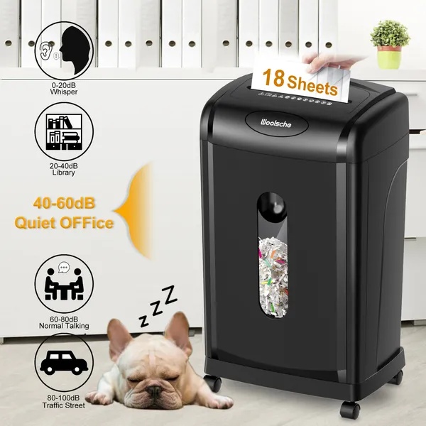 Woolsche Paper Shredder, 18-Sheet Cross Cut With 7.93Gallon Pull Out Bin, P-4 Security Level, Shred Paper And Credit Card And CD, Durable&Fast With Auto Jam Proof System Shredder For Office - Image 4