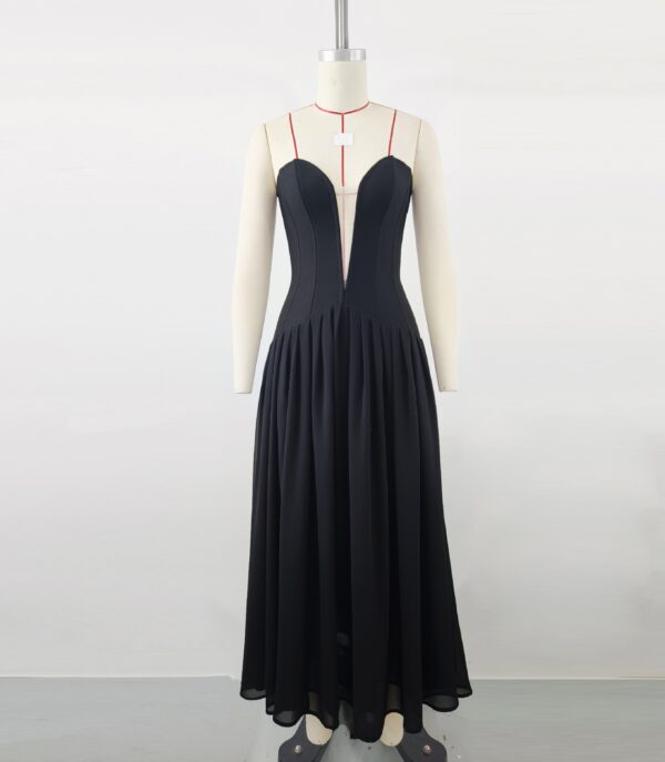 European And American Mesh Stitching Bandage One-piece Dress Deep V Birthday Graduation Season Dress - Image 9