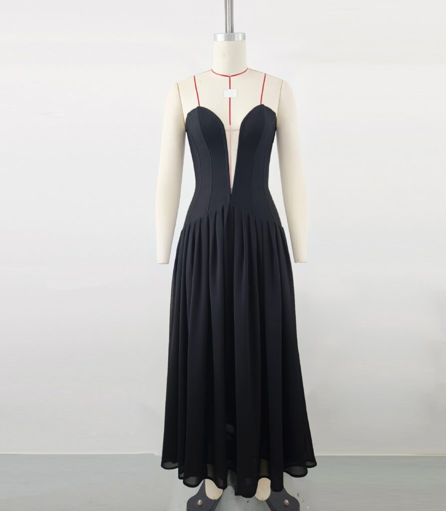 European And American Mesh Stitching Bandage One-piece Dress Deep V Birthday Graduation Season Dress