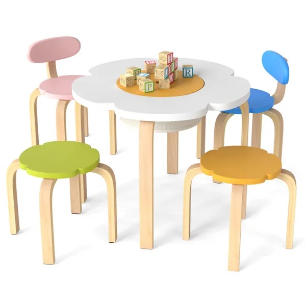 Flower-Shaped Toddler Table Chair Set, Safe Wooden Furniture For Play & Study - Image 4