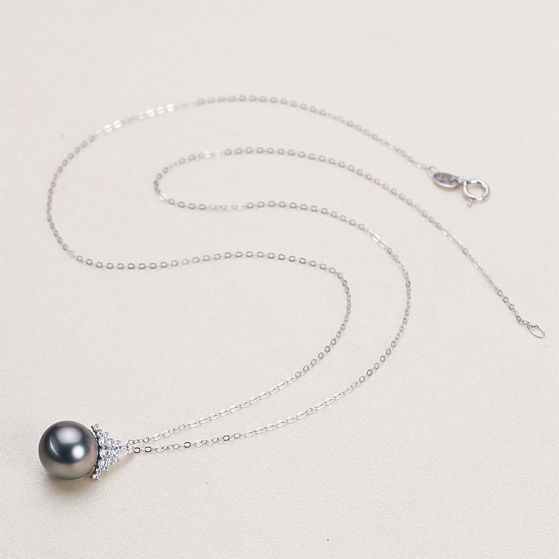 Black Pearl 18K Gold Pendant S925 Silver Necklace Female - Image 4