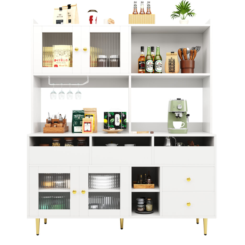 Multi-purpose Storage Cabinet145 X 39 X 171 Cm, Modern Design, With Changhong Glass Door, Wine Glass Holder, Multi-layered Storage Space, White With Gold Decoration, Suitable For Home And Restaurant