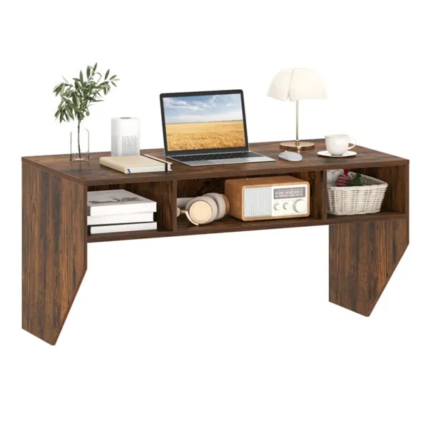 Rustic Brown Wall-Mounted Floating Computer Desk With 3-Cube Storage, Sturdy Wooden Workstation For Home Office - Image 6