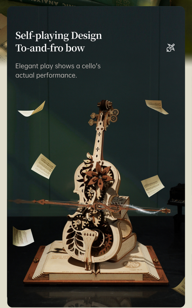 Robotime ROKR Magic Cello Mechanical Music Box Moveable Stem Funny Creative Toys For Child Girls 3D Wooden Puzzle AMK63