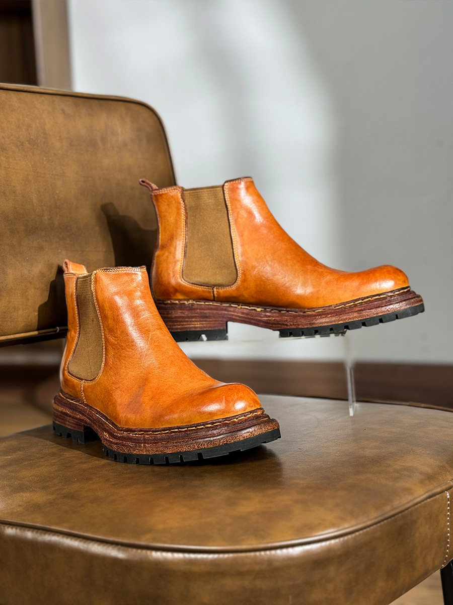 Men's Business Thick-Sole Height-Increasing Vintage Leather Boots - Image 7