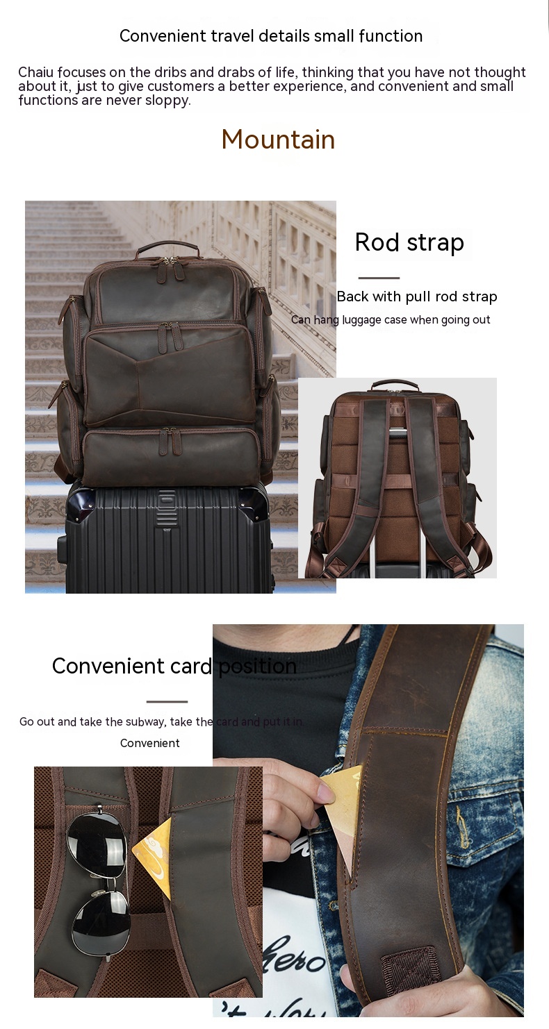 Retro Crazy Horse Leather 17-inch Computer Bag Outdoor Leather Backpack Travel Top Layer Leather Backpack For Men - Image 13