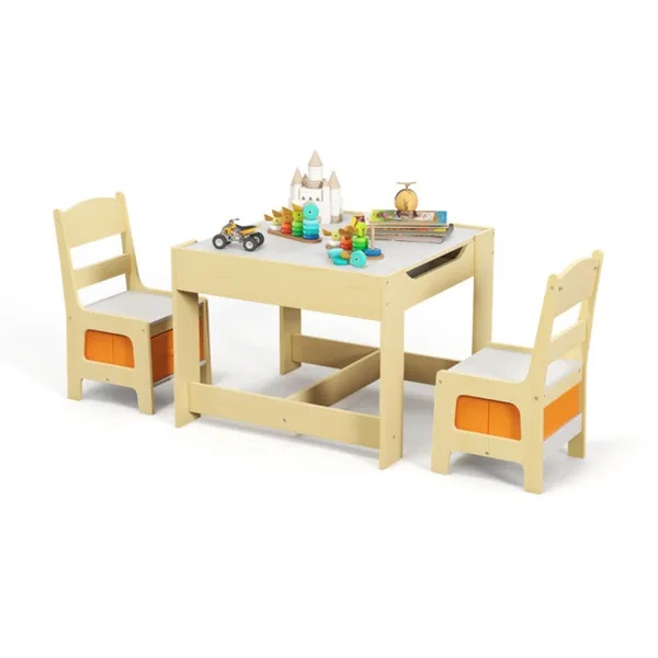 2-in-1 Kids Activity Table And Chairs Set, Double-Sided Whiteboard & Blackboard, With Hidden Storage, Certified Non-Toxic MDF, Perfect Gift For 3-7 Years Old (Natural) - Image 6