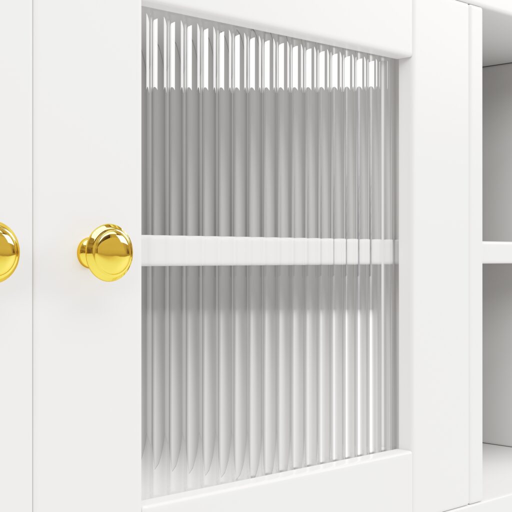 Multi-purpose Storage Cabinet145 X 39 X 171 Cm, Modern Design, With Changhong Glass Door, Wine Glass Holder, Multi-layered Storage Space, White With Gold Decoration, Suitable For Home And Restaurant