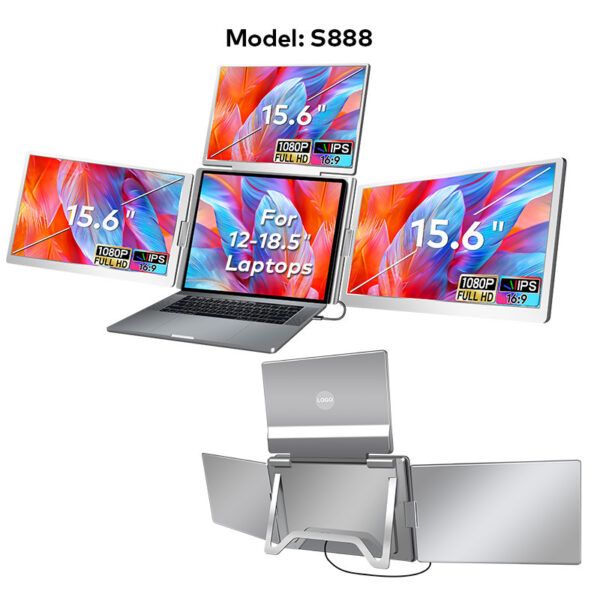 Portable Triple-screen Display Connect Three Screens With A Single Cable Laptop Secondary Display Monitor - Image 4