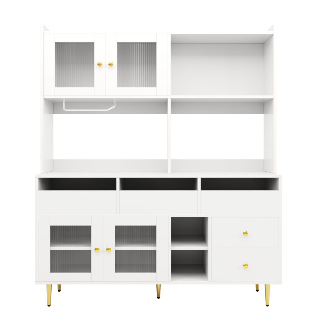 Multi-purpose Storage Cabinet145 X 39 X 171 Cm, Modern Design, With Changhong Glass Door, Wine Glass Holder, Multi-layered Storage Space, White With Gold Decoration, Suitable For Home And Restaurant