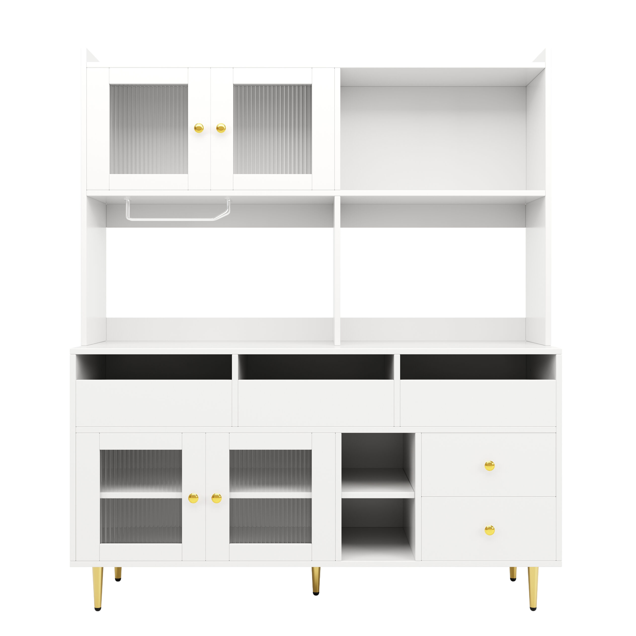Multi-purpose Storage Cabinet145 X 39 X 171 Cm, Modern Design, With Changhong Glass Door, Wine Glass Holder, Multi-layered Storage Space, White With Gold Decoration, Suitable For Home And Restaurant - Image 14