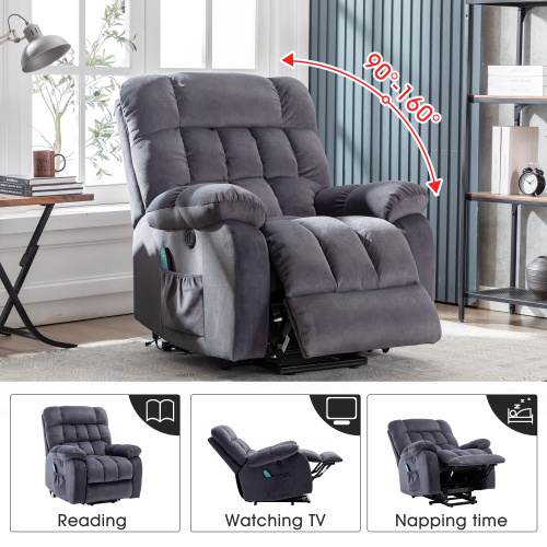Electric Power Lift Recliner Chair Sofa With Massage And Heat For Elderly 2 Side Pockets USB Ports Single Recliner Chairs For Living Room Overstuffed Breathable Fabric Reclining - Image 8