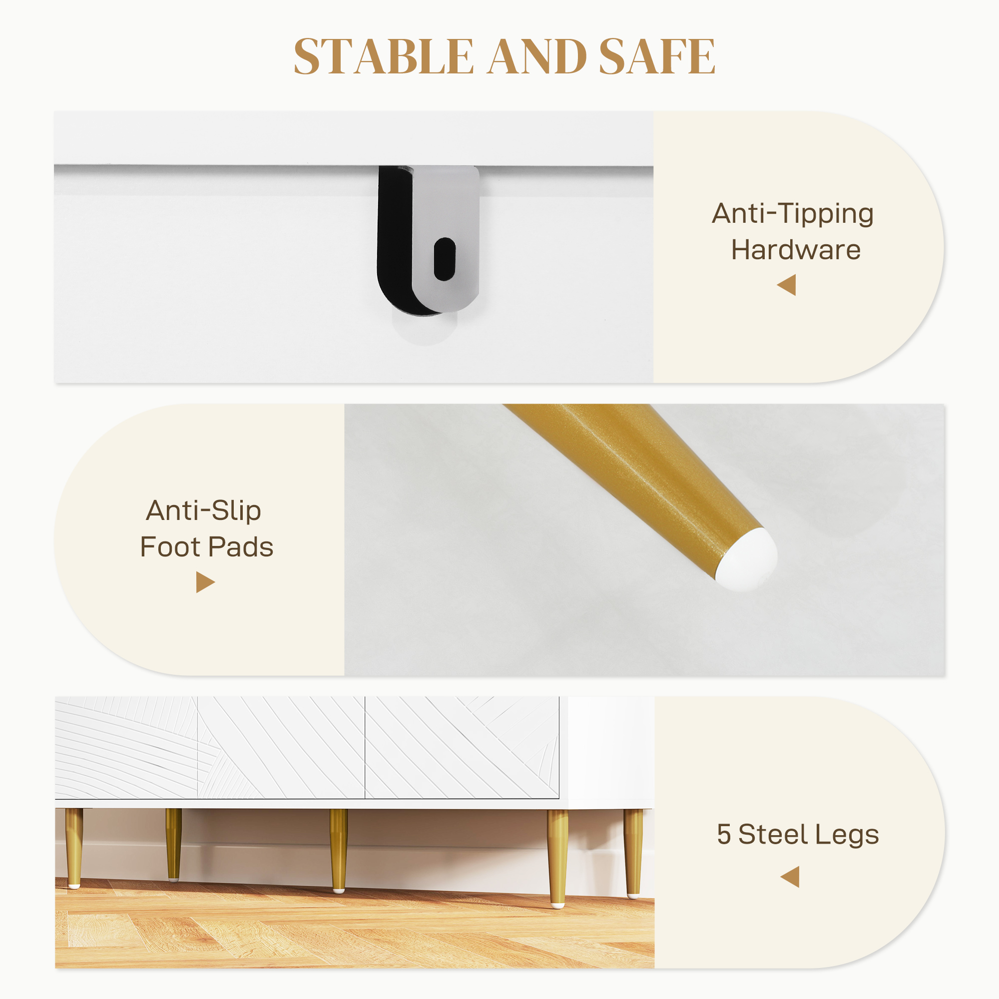 Elegant Two-Cupboard Sideboard - White/Gold-Tone - Image 7