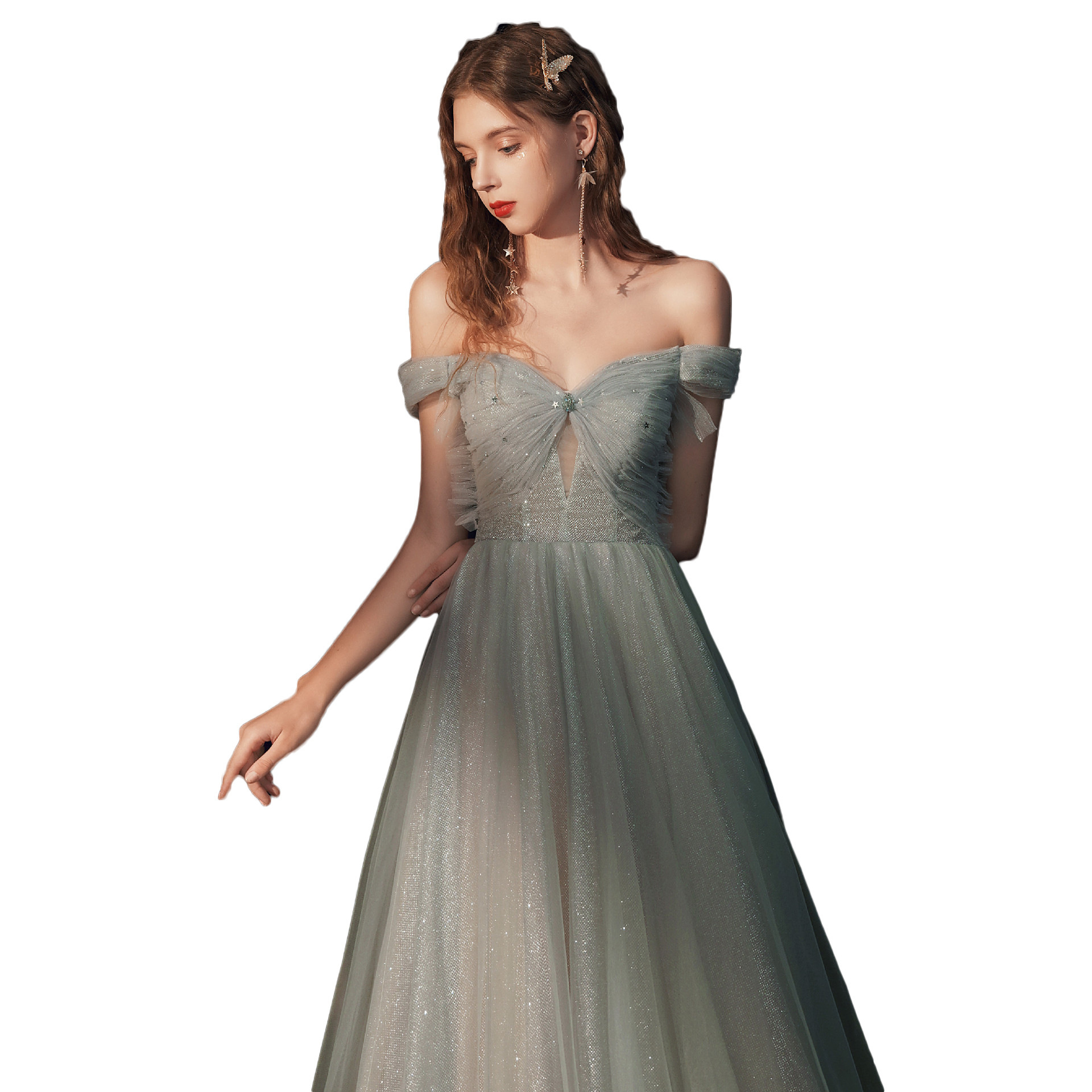 Dresses Ladies Temperament New Bridesmaid Dress Thin White Gauze Skirt - Image 5