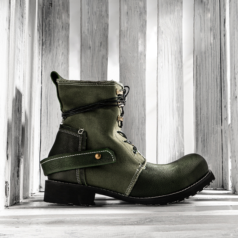 Design Retro Breathable Cowhide Canvas Boots Understand The Original - Image 3