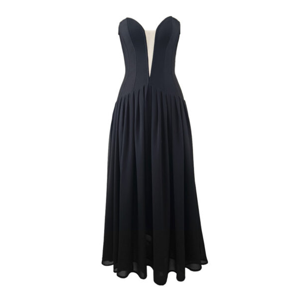 European And American Mesh Stitching Bandage One-piece Dress Deep V Birthday Graduation Season Dress - Image 10