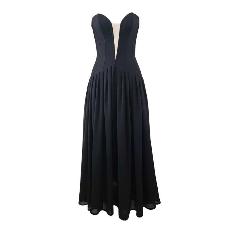 European And American Mesh Stitching Bandage One-piece Dress Deep V Birthday Graduation Season Dress - Image 12