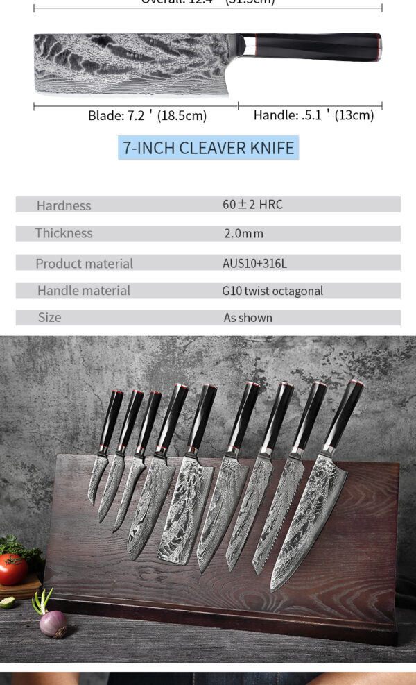 Damascus Steel Knife Chef's Knife Set Knife - Image 12