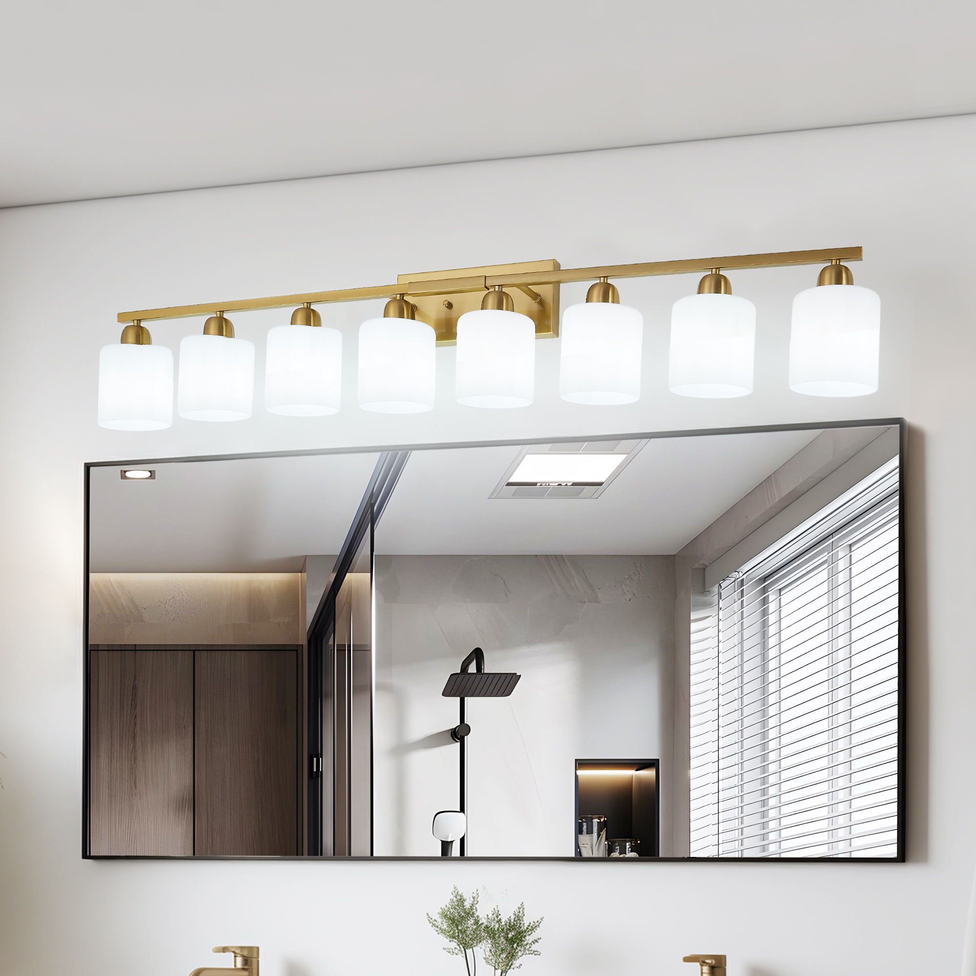52inch Gold Bathroom Light Fixtures, Modern Bathroom Vanity Light With Milky White Glass Shade, Gold Wall Lamp Sconces For Mirror Bedroom, Living Room Hallway - Image 9