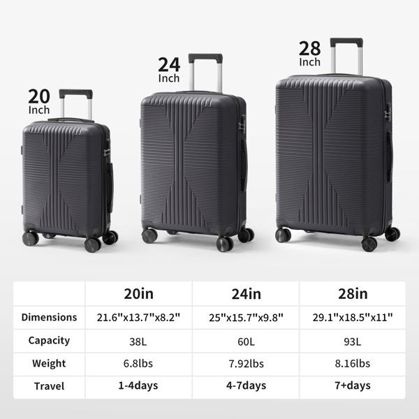 Non-TSA Customs Lock 3-in-1 PP Trolley Case, 20in, 24in, 28in, PP, Dark Gray - Image 20