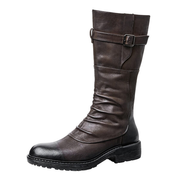 Men's High Top Long Platform Side Zip Biker Boots - Image 4