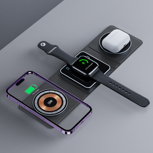 3 IN 1 Magnetic Folding Wireless Charger Station For IPhone Transparent Fast Charging For IWatch And Airpods - Image 1
