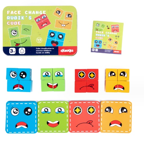 Wooden Expressions Toy Wooden Magic Cube Face Pattern Building Blocks Educational Montessori Toys Wooden Matching Block Puzzles - Image 13
