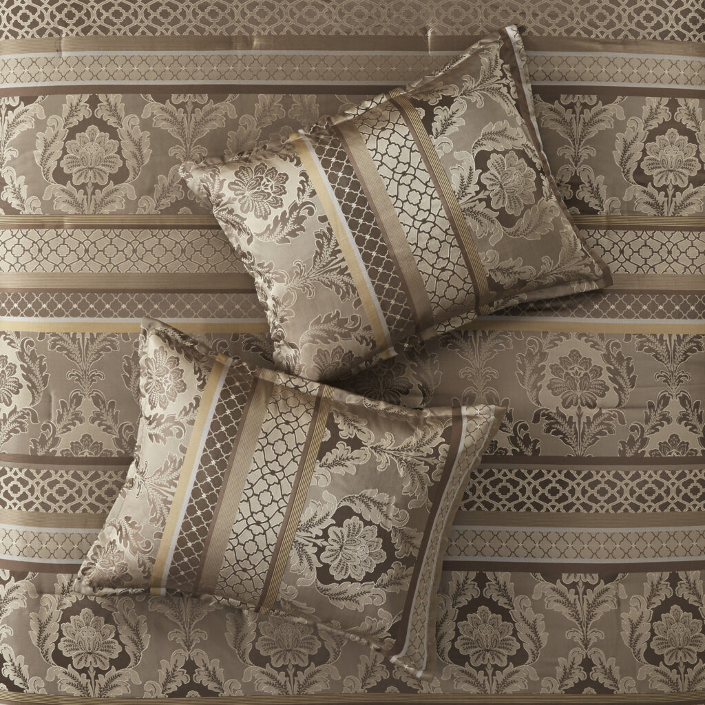 7 Piece Jacquard Comforter Set Brown Gold Cal King