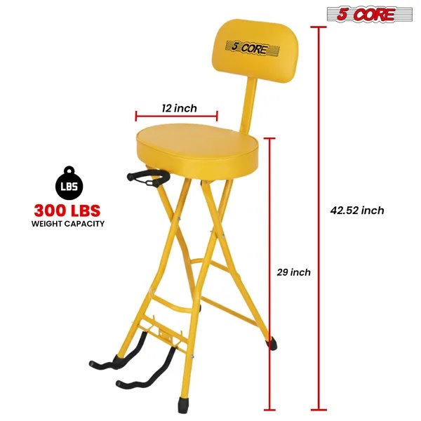 5Core Guitar Stool 3.15" Padded Chair W Backrest Foldable Music Seat Built In Foot Rest Guitar Stand - Image 3
